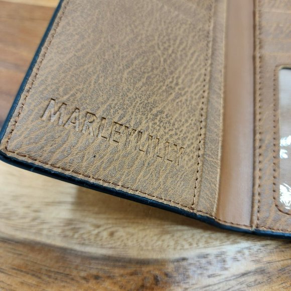 Marleylilly Wallet Brown Faux Leather TriFold Monogrammed AFP Snap Closure New - Picture 7 of 9